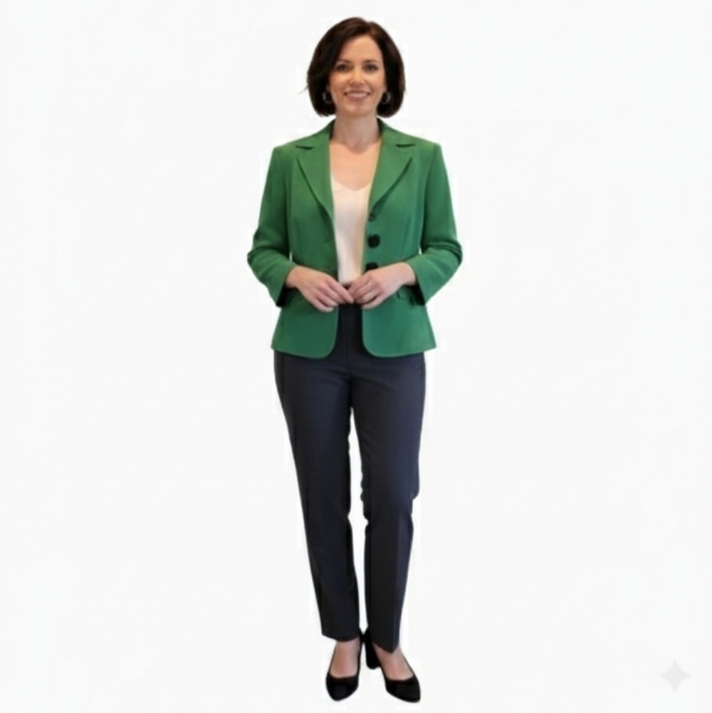 Tahari Rich Green Blazer With Black and White Polka Dot Lining Size 16P